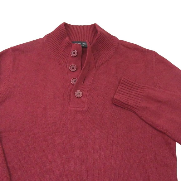 Truth Substance Other - Truth Substance Mens Chunky Sweater M Maroon‎ Red Mock Neck 1/4 Button Pullover